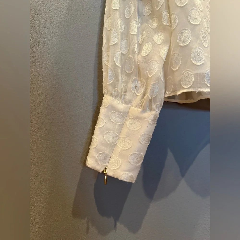 Lilly Pulitzer Cream Blouse with Cuffed Puff Sleeves